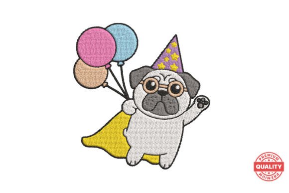Flying Pug Wizard with Balloons: An Embroidery Review